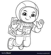 Astronaut Girl Floating In Empty Space Bw Vector Image On Vectorstock Cartoon Coloring Pages Scrapbook Background Drawing Lessons For Kids