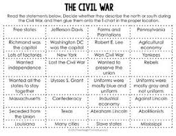 Civil War Activity Sort Between The North And The South Civil War Activities Civil War Lessons Civil War Lesson Plans