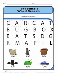 One Syllable Word Search Worksheet Education Com Word Puzzles For Kids Sight Word Fun Phonics Kindergarten