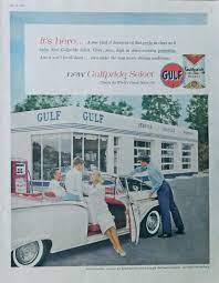 Gulf Service Station 50 S Vintage Print Ad Color Illustration Family In Car 1958 Post Magazine Old Gas Stations Ads Motor Oil Vintage