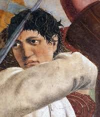 Piero della Francesca, Battaglia di Eraclio e Cosroè (dettaglio Eraclio),  affresco, Basilica di San Francesco, Arezzo