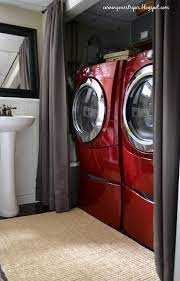 Earning Our Stripes Our Home Curtains To Hide Washer And Dryer Small Laundry Area Hidden Laundry Rooms