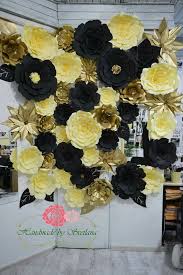 Backdrop Black And Gold Flowers Paper Flowers Wall Decoration Handmade By Svetlana Paperflowers Flowerwall Backdrop Decoration B Paper Flower Wall Decor Flower Mural Paper Flower Wall