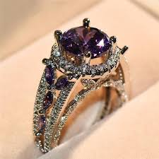 Genuine Amethyst Gemstone Ring Peach Morganite Engagement Ring White Topaz Rings Gemstone Rings