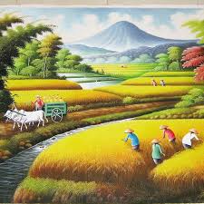 Nikmati keindahan lukisan sawah di jepang, unik dan bikin kagum. Lukisan Pemandangan Panen Padi Menguning Yang Indah Ukuran 85 X 135 Shopee Indonesia
