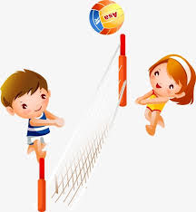 Volleyball Cartoon Boy Cartoon Girl Orange Net Playing Vector Volleyball Vector Child Vector Vector Clipart Playing