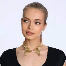 PA0002, Gold Necklace, Golden Bow Necklace Chain, Unique Bow Necklace,  Modern Jewelry Accessory, Elegant Statement Piece, for Her