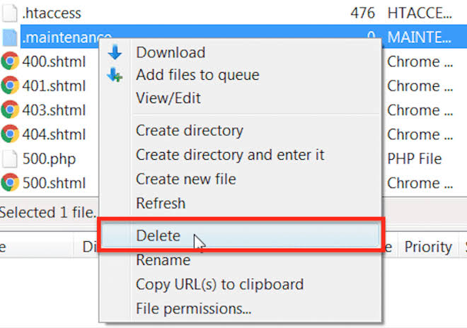 Deleting the .maintenance lock file, AI generated