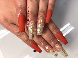 Amazing color and quality, slightly too short. Gold Leaf And Burnt Orange Orange Nails Orange Nail Designs Simple Nail Designs