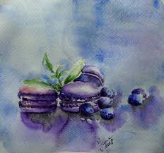 Purple Pink Macaron Art Print Watercolor Food Painting French Macarons Food Art Aquarelle De Art Prints Painting Art