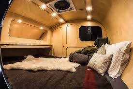 The Interior Is Built Using Baltic Birch Multi Layer Plywood And Water Resistant Clear Coat Teardrop Camper Interior Teardrop Trailer Teardrop Caravan