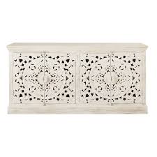 Buffet Enfilade 4 Portes En Manguier Massif Sculpte Blanc Kerala Maisons Du Monde Buffetkast Kerala Interieur Ideeen