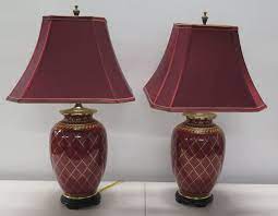 Illuminate your home with burgundy lamps from zazzle. Qty 2 Burgundy Table Lamps W Gilt Accents Matching Lamp Shades Oahu Auctions