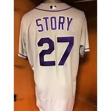 Colorado rockies trevor story youth authentic brown 2016 all star national league bp cool base jersey regular price: Colorado Rockies Trevor Story Game Used Jersey Story Hits 20th And 21st Home Run Mlb Auctions
