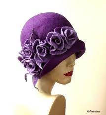 Cloche Felt Hat Felted Hat Purple Hat Felt Hats Cloche Hat 1920 Hat Art Purple Hat Cloche Victorian 1920 S Women S Hat Lavender Roses Purple Hats Retro Hats Cloche Hat