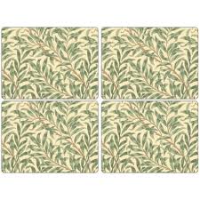 Morris Co Willow Bough Green Bordstabletter 4 Pack Serving Accessories Place Mats Coasters