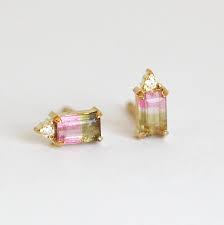 One Of A Kind Watermelon Tourmaline Studs Tourmaline By Minimalvs Tourmaline Earrings Gemstone Stud Earrings Classic Diamond Earrings