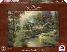 Kinkade was a devout christian and credits the lord for both the ability and the inspiration to create his paintings. Schmidt Jigsaw Puzzle Stillwater Cottage Thomas Kinkade 1000 Pcs 58464 Schmidt Thomas Kinkade Thomas Kinkade Puzzles Thomas