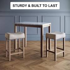 Nathan James Viktor Three Piece Dining Set Kitchen Pub Table White Marble Table Top Light Brown Wood Base L In 2020 Pub Table Sets Contemporary Dining Sets Pub Table