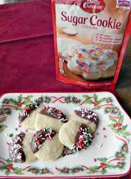 Chocolate Dipped Sugar Cookies Perfect For Christmas Or Any Time Betty Crocker Sugar Cookies Betty Crocker Sugar Cookie Recipe Sugar Cookie Mix