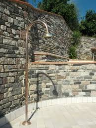 Origo C50 R Extra Kupfer Gartendusche Mit O 210 Mm Duschkopf Und Handbrause In Poliertem Messing Outdoor Shower Shower Columns Outdoor Pool