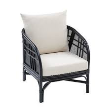 Handcrafted Of Rattan And Finished In A Chic Black Lacquer Finish Our Cushions Included Panama Chair Is Aptly Named Rattan Armchair Black Rattan Chair Rattan