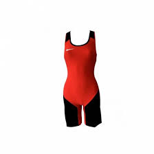 woman suit nike weightlifting singlet red black