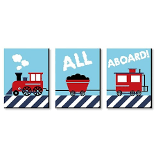 Big Dot Of Happiness Railroad Crossing Steam Train Baby Boy Nursery Wall Art And Kids Room Decor Gift Ideas 7 5 X 10 Inches Set Of 3 Prints Target