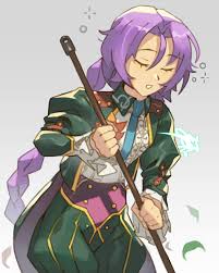 orlek, clorica (rune factory), rune factory, rune factory 4, commission,  highres, 1girl, blue necktie, braid, broom, butler, corset, female butler,  hair intakes, holding, holding broom, juliet sleeves, long hair, long  sleeves, necktie, open mouth, puffy shorts, puffy ...