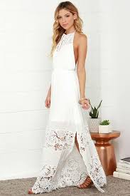 Dashing Dame Ivory Lace Halter Maxi Dress Casual Beach Wedding Dress Lace Maxi Dress Halter Maxi Dresses