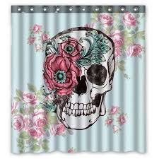Home Flower Skull Fabric Shower Curtains Curtains