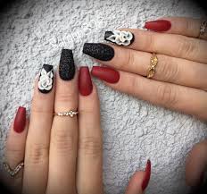 Red Black And Gold Acrylic Nails Nails Nail Nailsacrylic Pink Animalier Glitter Nailsgel Red Black Red Wedding Nails Red Nails Glitter Rockabilly Nails