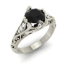 Round Black Diamond And I Diamond Vintage Ring In Sterling Silver Black Diamond Ring Engagement Black Diamond Jewelry Fancy Engagement Rings