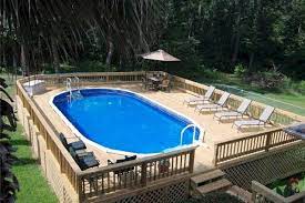 25 Top Oval Above Ground Swimming Pools Design With Decks Swimming Pool Decks Pool Patio Pool Landscaping