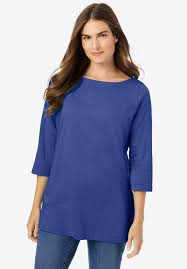 Perfect Three Quarter Sleeve Boat Neck Tee Woman Within