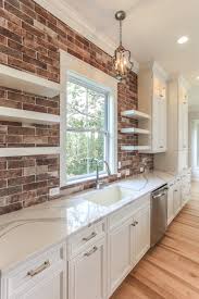 Exposed Brick Floating Shelves Exposed Brick Kitchen Coastal Cottage Kitchen Kitchen Remodel Small