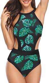 Holipick Women One Piece Swimsuit High Neck Floral Print Cutout Swimwear Blue S At Amazon Women S Clothin Cutout Swimwear One Piece Women S One Piece Swimsuits