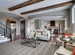 Open concept great room and kitchen design, vaulted ceiling with rustic timber trusses. Living Room Vaulted Ceiling With Wood Beams Novocom Top