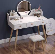 Dressing table set vanity set with mirror dressing table with 2 sliding drawers makeup table and cushioned stool set for women girls makeup furniture (color : Dresser With Mirror And Storage Shelves