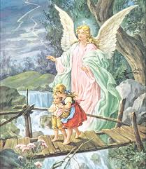 Guardian Angel Looking After Two Precious Children As They Cross A Old Broken Bridge Guardian Angel Angel Print Art