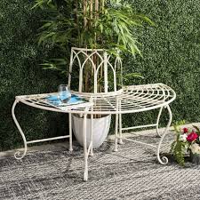 Circular tree bench with a view. Abia Wrought Iron 50 Inch W Outdoor Tree Bench In Antique White Safavieh Pat5018a