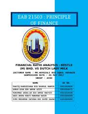 Check spelling or type a new query. Finance Assignment Docx Eab 21503 Principle Of Finance Financial Ratio Analysis Nestle M Bhd Vs Dutch Lady Milk Lecturer Name Mr Hafezali Bin Iqbal Course Hero