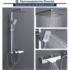 Skali hat hier eine weiße wunderschöne eckbadewanne mit integrierter duschecke entwickelt, was so. Thermostat Duschsystem Mit Trennbar Badewannenarmatur Wasserfall Duscharmatur Duschset 3 Funktion Handbrause Uberkopfbrause Duschstange Regendusche Fur Bad