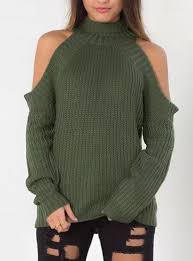 Cold Shoulder High Crew Collar Long Sleeves Ribbed Cuff And Hemline Sweater Open Shoulder Sweater Cold Shoulder Sweater Cold Shoulder Long Sleeve