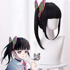 Anime Demon Slayer Kimetsu No Yaiba - Kanawo Tsuyuri Kanao Cosplay Wig with  Butterfly Hair Pin Headwear Heat Resistant Hair Wigs | AliExpress