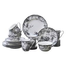 Black And White Toile Dinnerware Set Adelaide Black 16 Piece Dinnerware Set In 2020 Dinnerware Set Porcelain Dinnerware Dinnerware