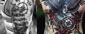 40 Traditional Compass Tattoo Designs For Men Old School Ideas