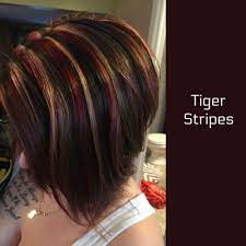 A Blast From The Past Burgundy And Caramel Foils Scatter Through A Dark Brown B Dark Hair With Highlights Short Hair Highlights Blonde Highlights On Dark Hair