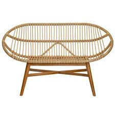 This lovely bench in antique white finish offers sturdy teak wood construction, turned legs, and beautifully woven rattan seat. Lyla Coastal Beach Natural Brown Rattan Outdoor Bench Standard 45 55 W Kathy Kuo Home
