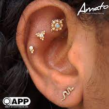 Healing Triple Flat Pierced A Few Months Ago By Lynn At Amato With Bvla And Anatometal Piercing Heart Jewelry Rook Piercing Jewelry Upper Ear Earrings